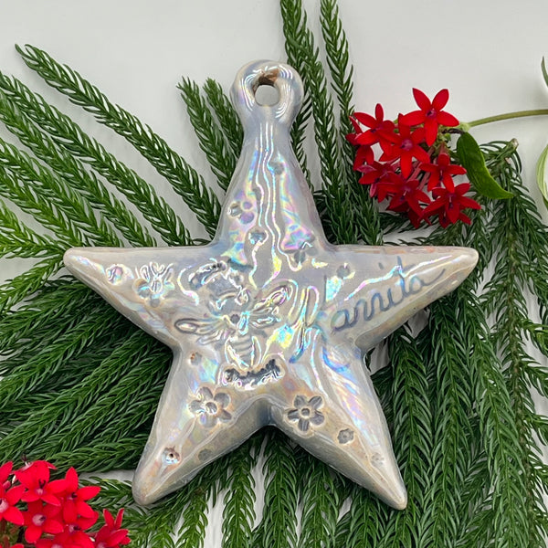O2 Ceramic Blue Whimsical Star Design Ornament
