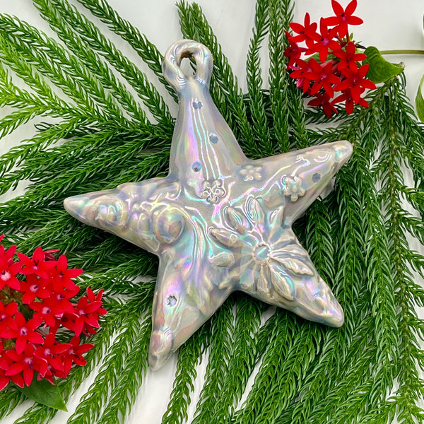 O2 Ceramic Blue Whimsical Star Design Ornament