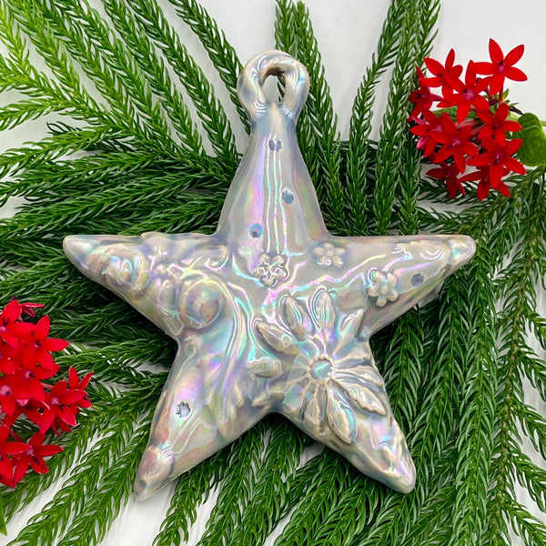 O2 Ceramic Blue Whimsical Star Design Ornament