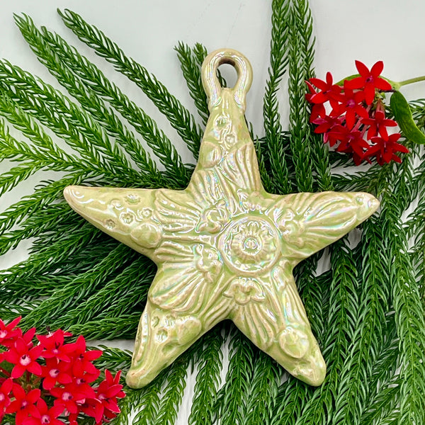 O3 Green Ceramic Medallion Star Design Ornament