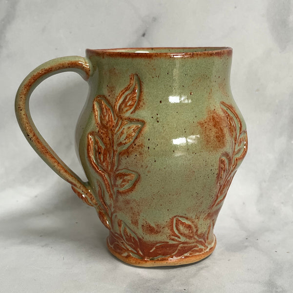 M2 Ceramic Mug with Leaves - Green with Rust