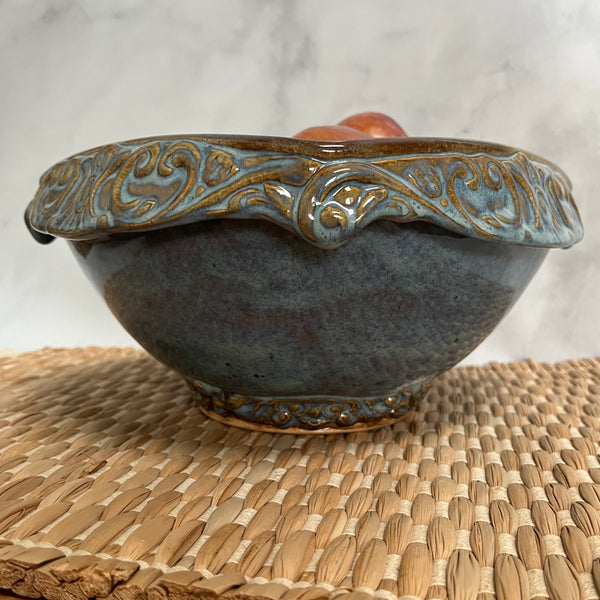 BBS Blue Square Ceramic Bowl with Ornate Handles