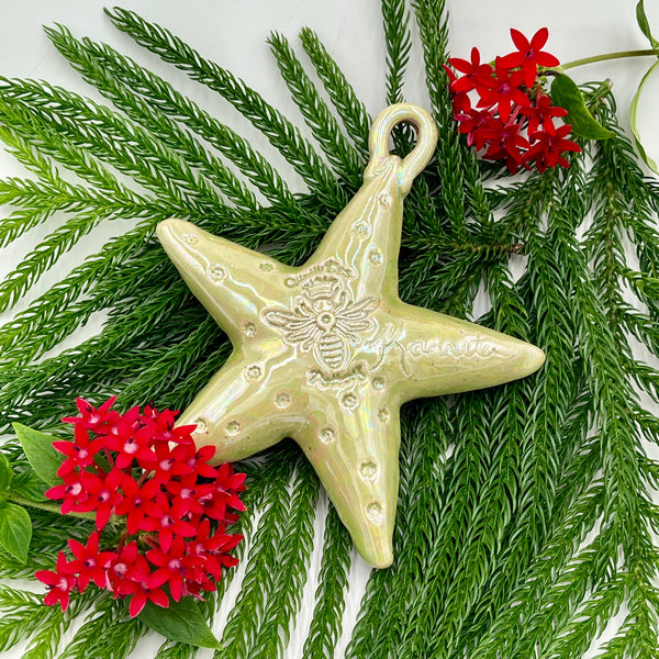 O3 Green Ceramic Medallion Star Design Ornament FREE U.S. SHIPPING on Orders over $200.00