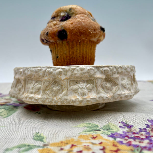 CSC3  Cupcake Stand with Bees and Flowers Handcrafted Pottery Small Ceramic Cake Plate for Celebrations