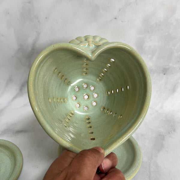 BB1 Green Bee Berry Bowl - Heart Shaped with Bee Decor