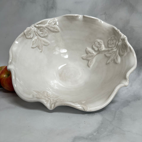 BBR White Ceramic Bowl with Roses - Large Bowl