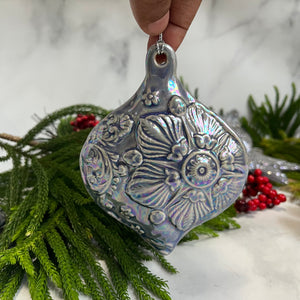 O3 Ceramic Medallion Bulb Design - Blue Pearlescent Ornament FREE U.S. SHIPPING on Orders over $200.00
