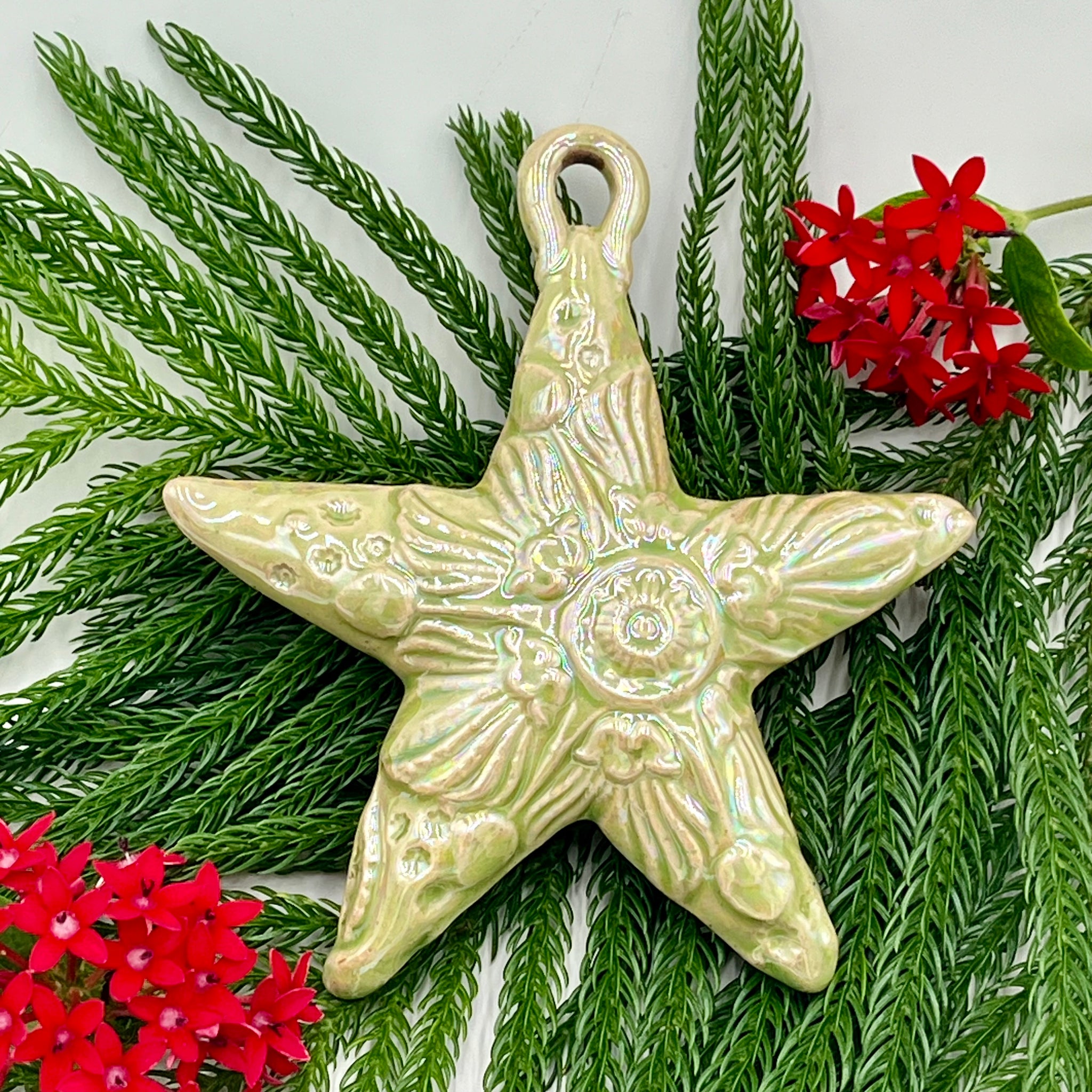 O3 Green Ceramic Medallion Star Design Ornament FREE U.S. SHIPPING on Orders over $200.00