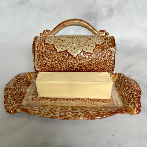 BD3 Ceramic Butter Dish with Vintage Lace Decoration