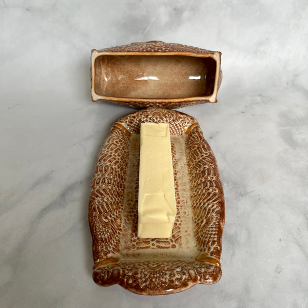 BD3 Ceramic Butter Dish with Vintage Lace Decoration